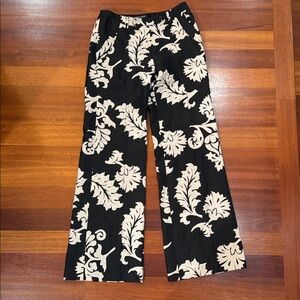 Etcetera Silk Linen Lined Wide Leg Pants | Black & cream Floral Size 0 XS